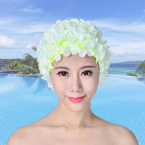 Gorro de baño con flores en 3D, transpirable, para deportes acuáticos, para mujer (verde fluorescente) DQrwqpou Para Estrenar