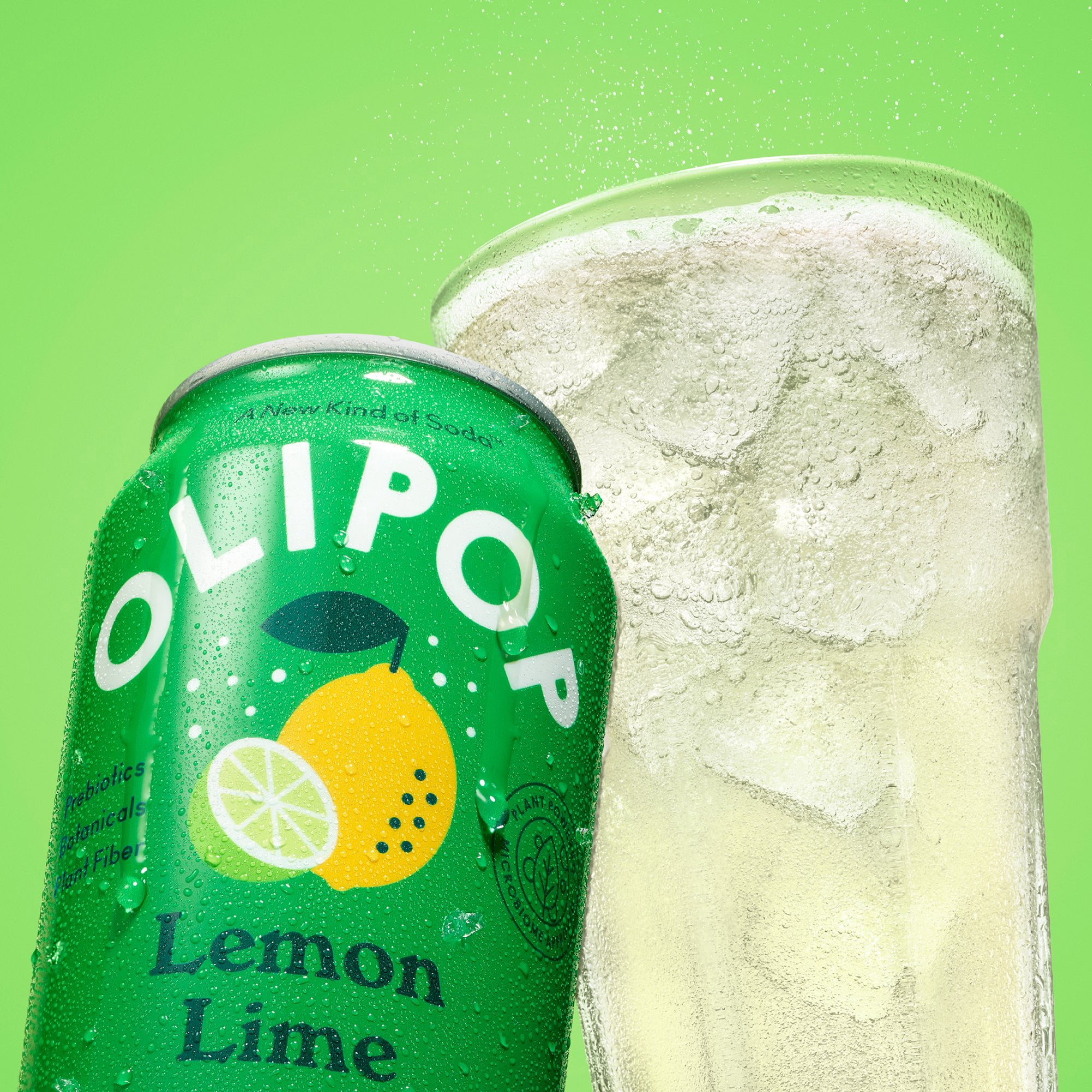 OLIPOP 9g Fiber Prebiotic Soda, Lemon Lime, 12 fl oz, 12 Pack, Refrigerated