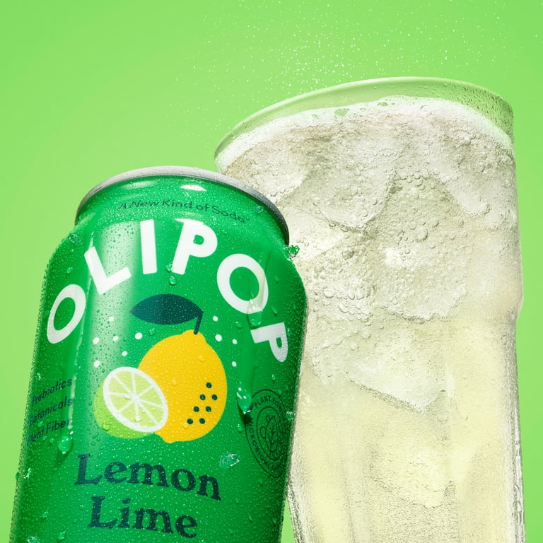 OLIPOP Prebiotic Soda, Lemon Lime, 12 fl oz, 12 Pack, Refrigerated