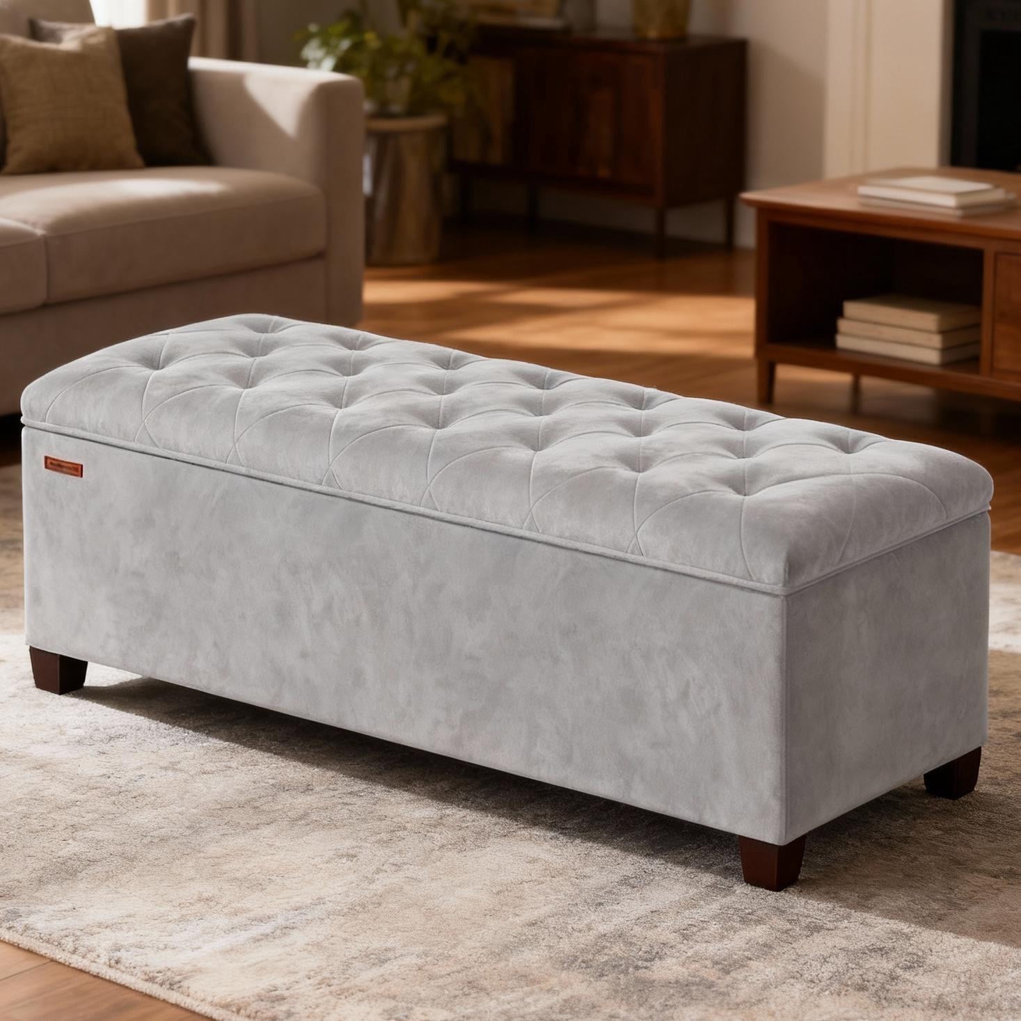LEDREM 43-Inch Velvet Storage Ottoman Bench with Removable Cover, 660LB Capacity Multi-Functional Footrest for Living Room & Bedroom, Dove Gray