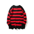 thumbnail image 1 of High Street-suéter de rayas rojas y negras para hombre, Jersey informal de cuello redondo con borlas y agujeros rasgados, estilo Retro Punk, ropa de otoño, 1 of 4