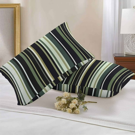 Black Green Outdoor Pillow Covers Set of 2 Stripe Waterproof Throw Pillow Case Decorative Square Cushion Cover for Patio Couch Garden Balcony, 20"x12"