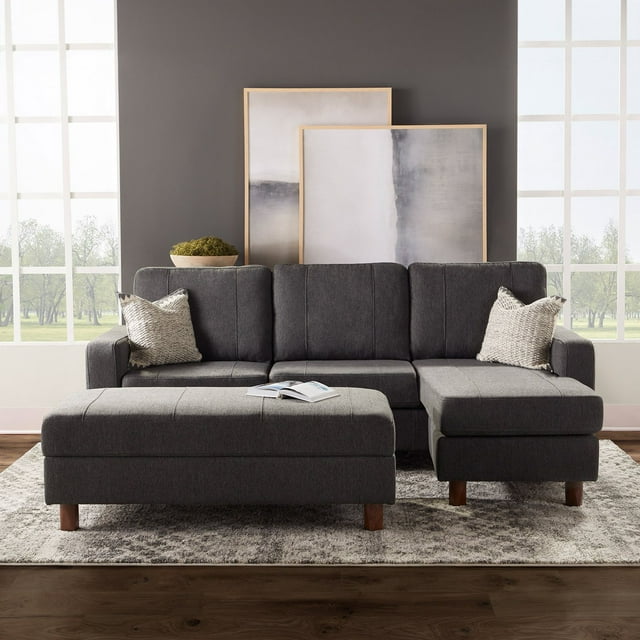 Kristen Fabric Reversible Sectional with Storage Ottoman, Assorted Colors