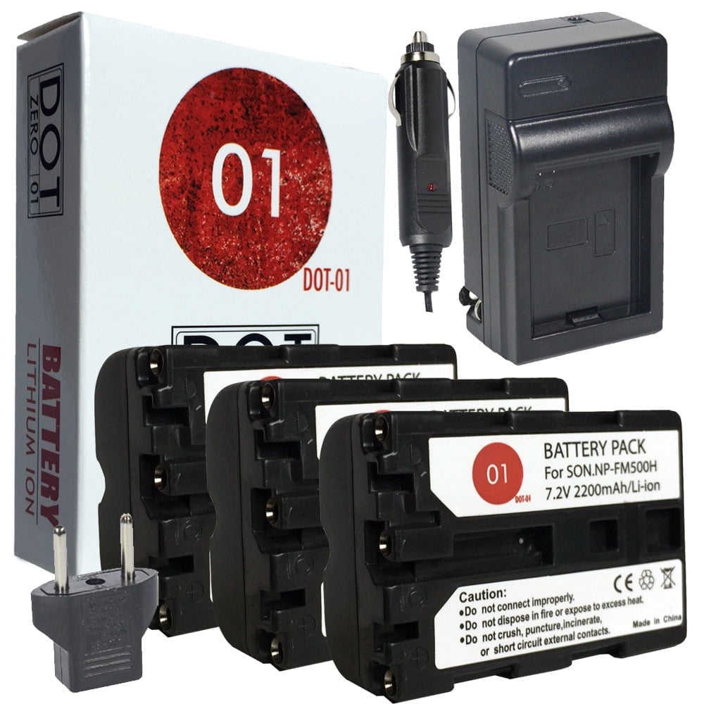 3x DOT01 Brand 2200 mAh Replacement Sony NPFM500H Batteries and Charger for Sony A200 Digital