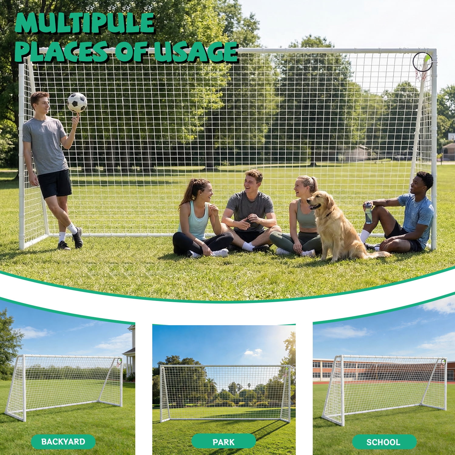 Aukfa 7x16 FT Soccer Goal for Kids, Heavy-Duty Steel Frame Backyard Soccer Net, Portable Training Goal for Outdoor Practice,White
