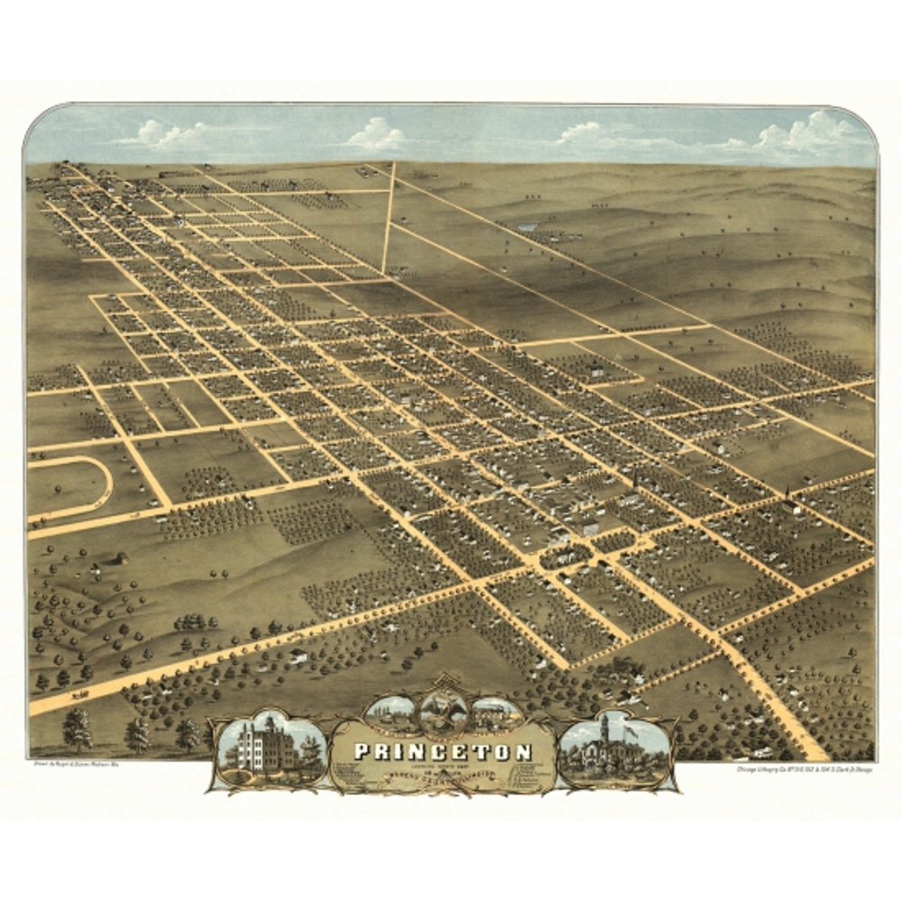 Vintage Map of Princeton Illinois 1870 Princeton Bureau County Poster