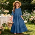 thumbnail image 7 of Trikvn Girls Maxi Dress Short Sleeve Ruffle Tiered Long Dresses with Side Pockets Casual Summer Loose Fit Flowy Sundress for Kids Beach Vacation Holiday Wear, 7 of 7