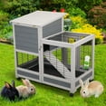 thumbnail image 2 of Pefilos 37" Wood Rabbit Hutch Rabbit Cage Bunny Hutch Large Bunny Cage Indoor Outdoor Two Story Guinea Pig Hamster Hutch Rabbit House Pet with No Leak Trays - 4 Casters Include Hen House, Gray, 2 of 15