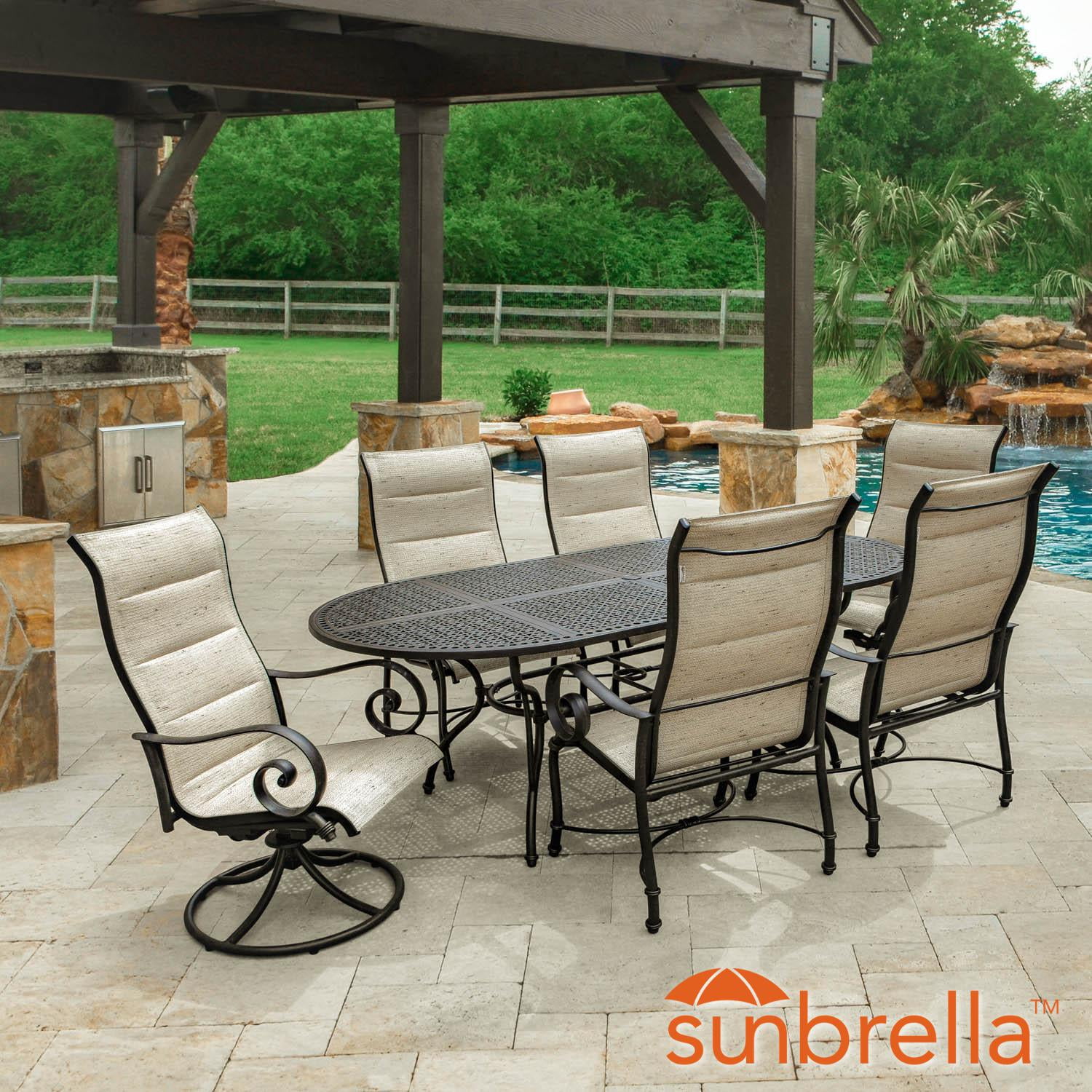 Elysian 7 Piece Padded Sunbrella Sling Patio Dining Set W/ 84inch Oval
