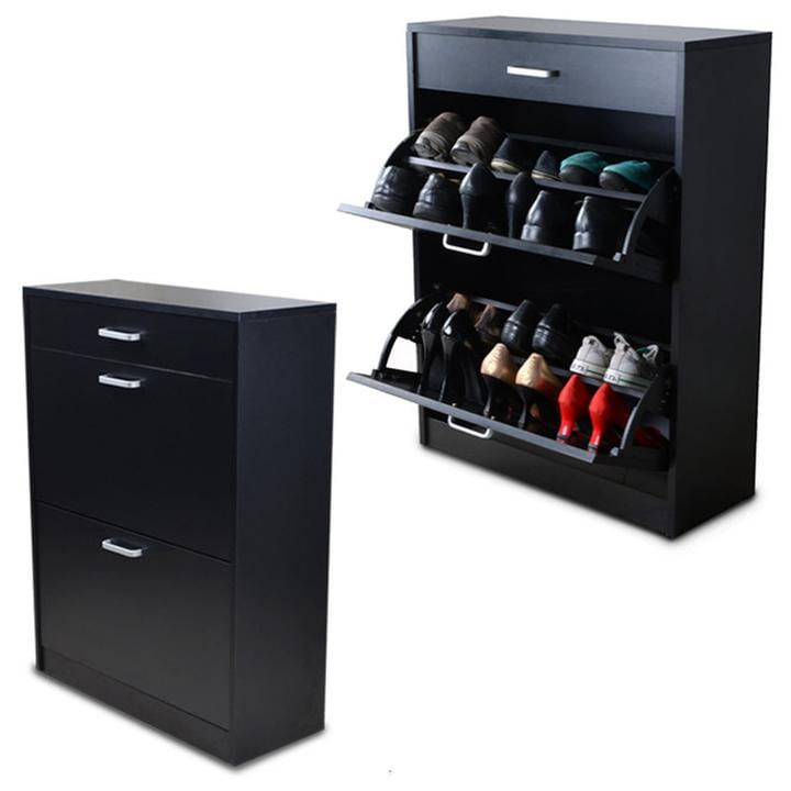 Organizedlife Black Wooden Shoe Cabinet Rack Storage ...