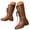 Brown, variant on Lace up Cowboy Boots for Women Round Toe Embroidery Mid Calf Western Boots Casual Long Booties
