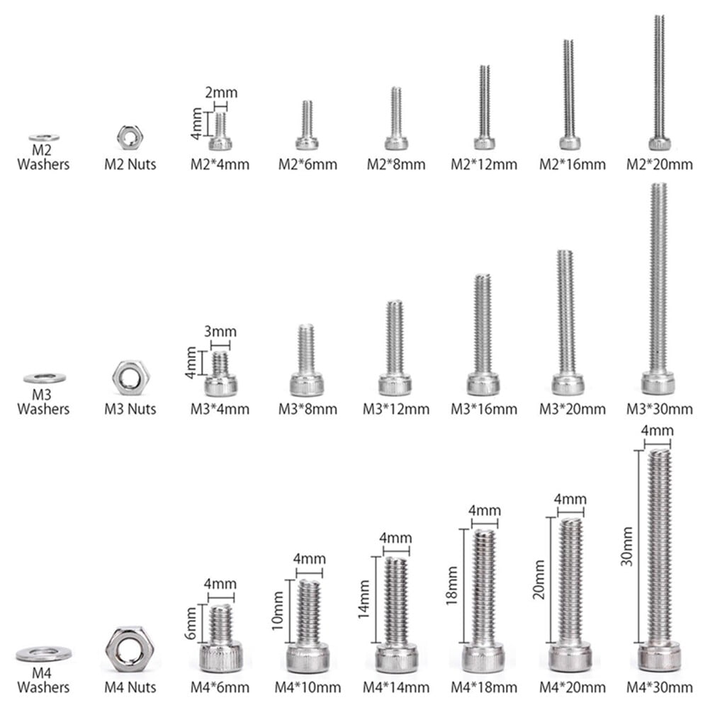 YSNOOWE 1080Pcs 304 Stainless Steel Socket Screw Nut Washer Kit with Flat Washers for Home and Industrial Use