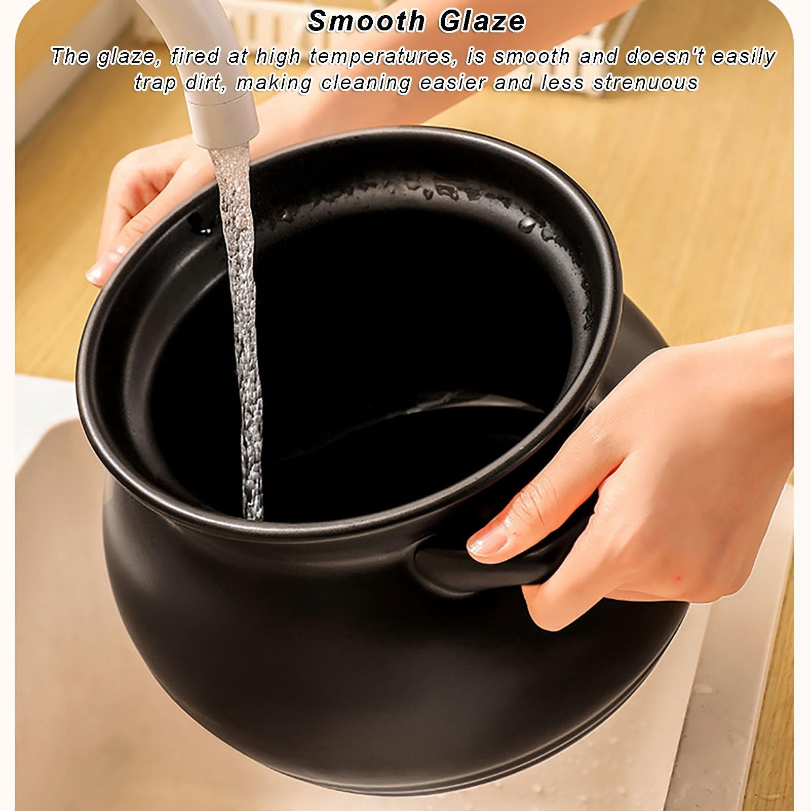 Large Cauldron Crock Pot, Glazed Ceramic Cooking Pot with Lid for Stovetop Soup, Stew and Porridge, Even Heating, Easy to Clean