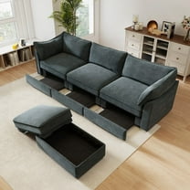 3-Seat L-Shaped Sectional Sofa, Chenille with Piping, Pull-Out Storage, Suitable for Various Home Styles