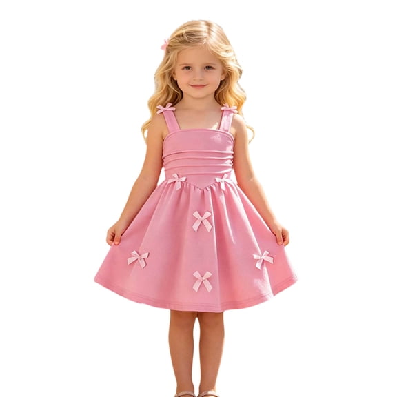 MEZZALL Toddler Girls Sleeveless Sundress Soft Stretchy Spaghetti Strap Decorative Bow Flared A-Line Skirt Kids Birthday Party Princess Dress Casual Summer Comfort Dresses