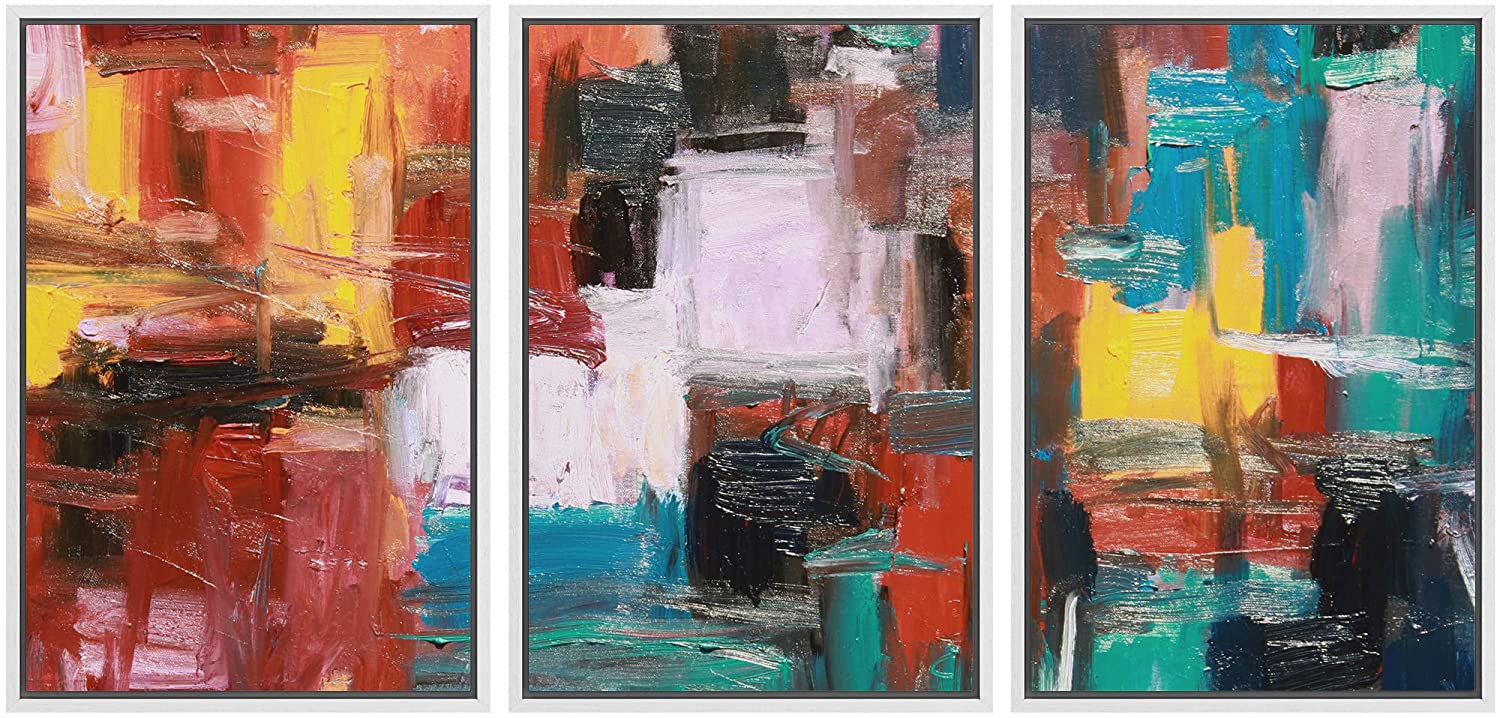 wall26 Framed Canvas Print Wall Art Set Rainbow Paint Smudge Color