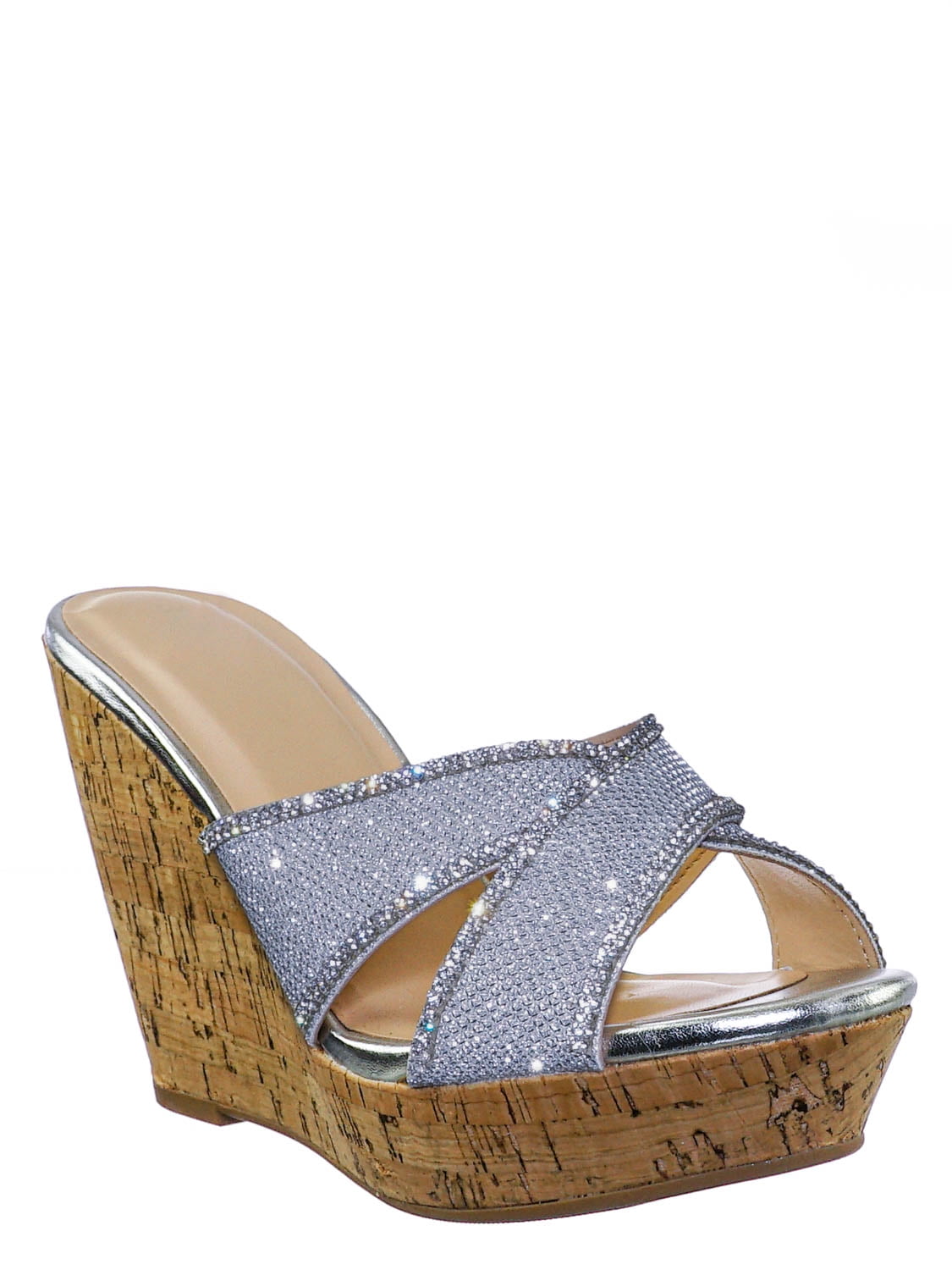 Women Silver Glitter Wedge Slipper Sandals Sky High Heels Platform Slide Mules