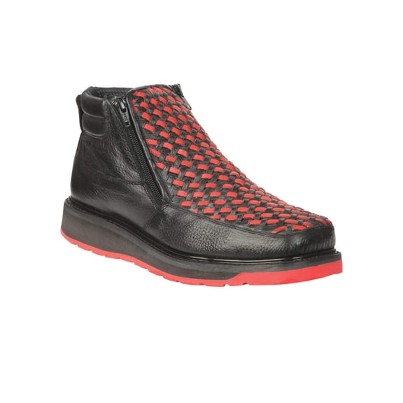 El General Men’s Ankle Boots with Zipper - Black/Red Petatillo Leather 45402