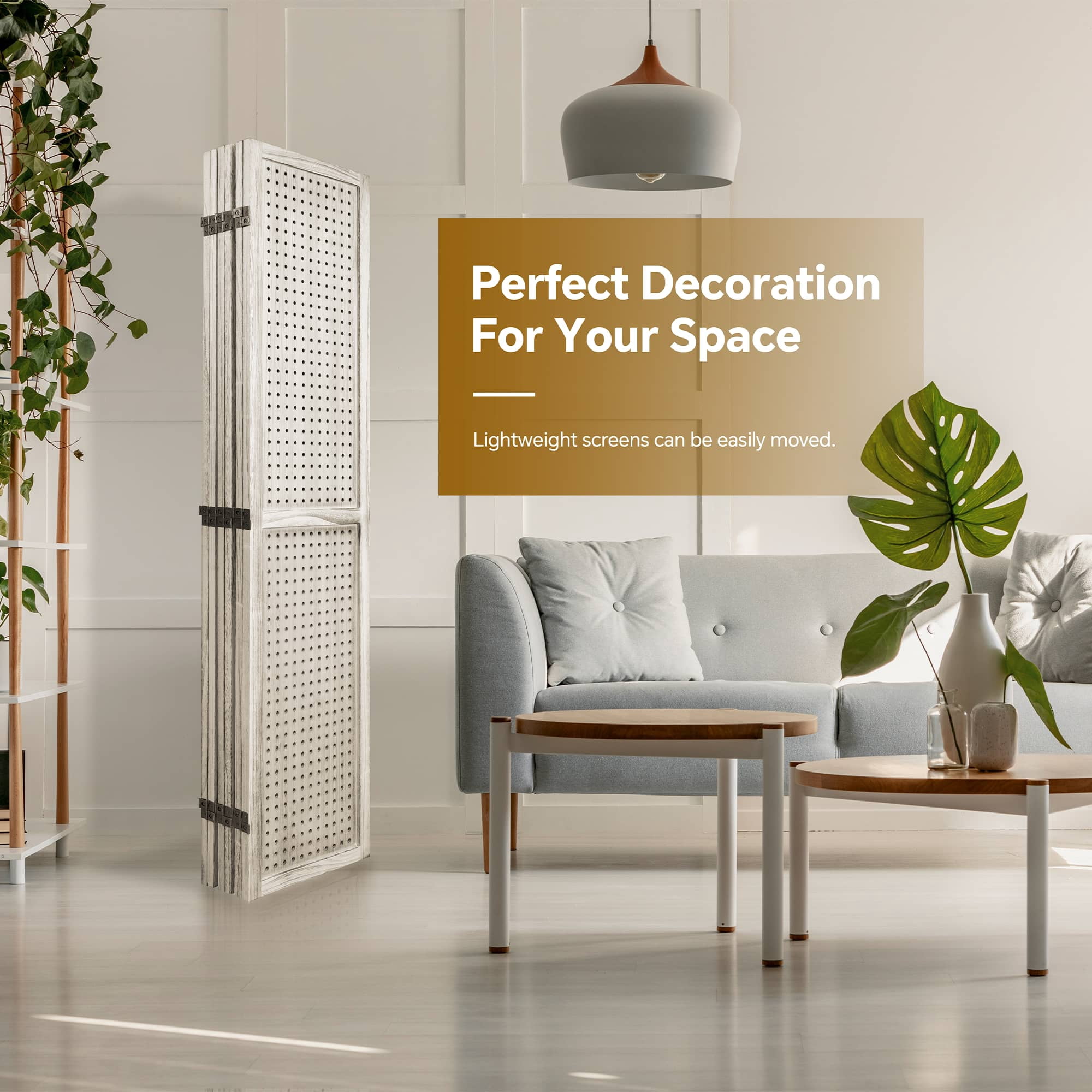 MAYEERTY 6 Wooden Room Divider, 5.6Ft Wooden Freestanding Privacy Screen with Shelves, Natural Wood