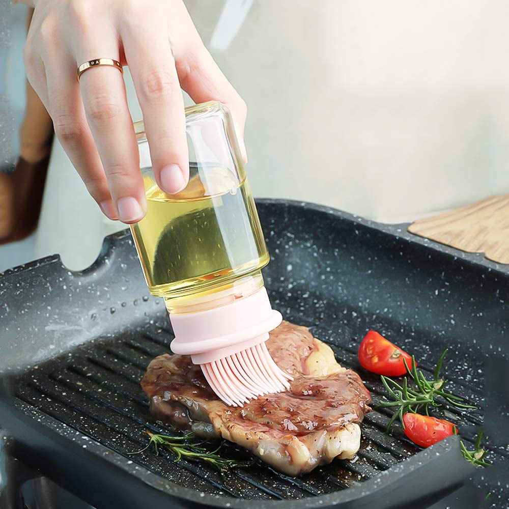 1/2/4Pcs BBQ Baking Glass Oil Bottle 180ml Silicone Ration Brush Grill Oil  Brushes For Cooking Baking BBQ Baking Tool Oil Brush
