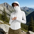 thumbnail image 2 of Vinsonshop Women's UPF 50+ Sun Protection Hoodie Jacket Lightweight Long Sleeve Zip Up Sun Shirt with Face Cover for Hiking Running Outdoor White M, 2 of 6