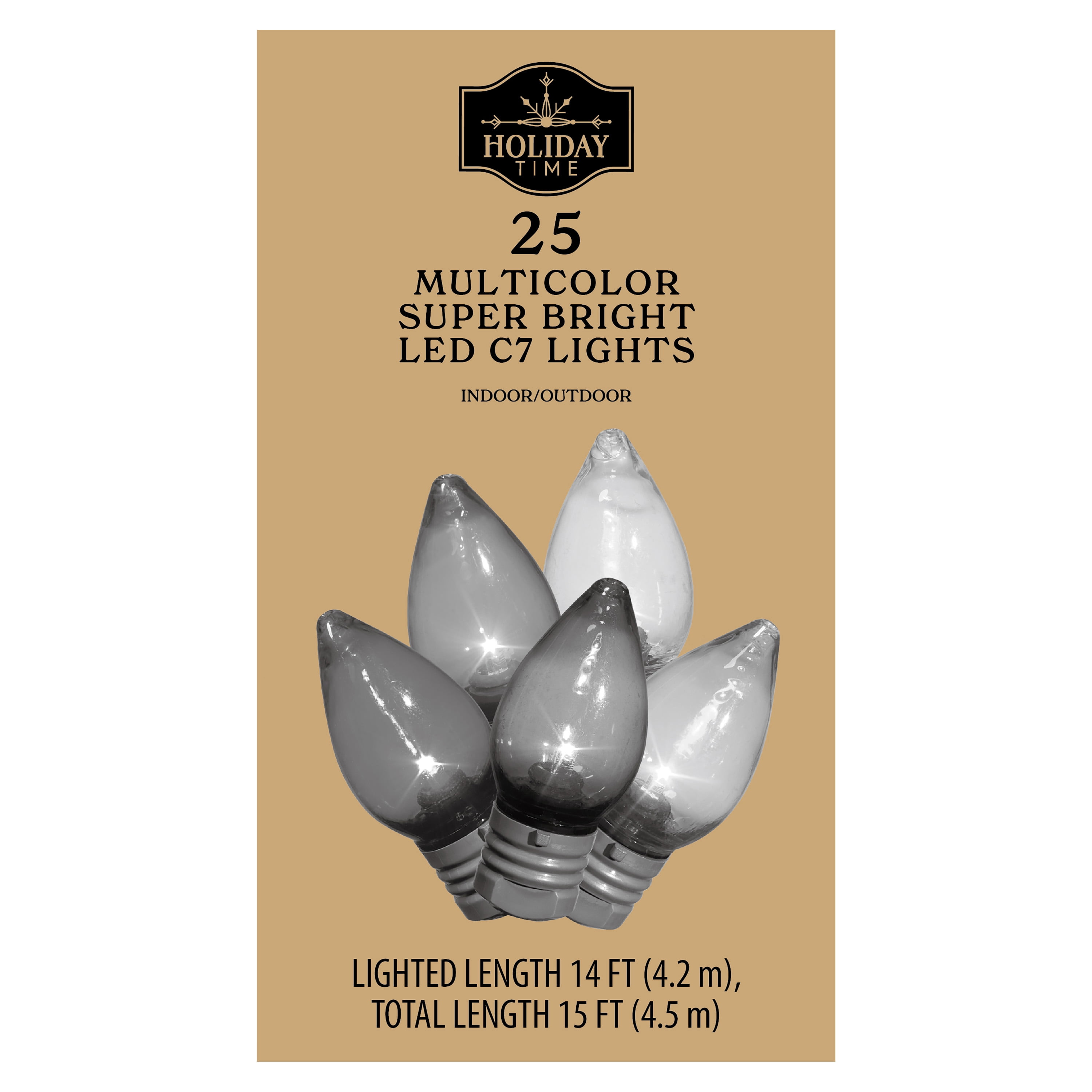 Indoor/Outdoor 25-Count Super Bright LED C7 Christmas String Lights, Multicolor, 14', by Holiday Time