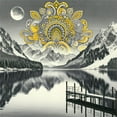 thumbnail image 6 of Ambesonne Lake Duvet Cover Set, Mandala and Mountain Panorama, King, Yellow and Grey, 6 of 6
