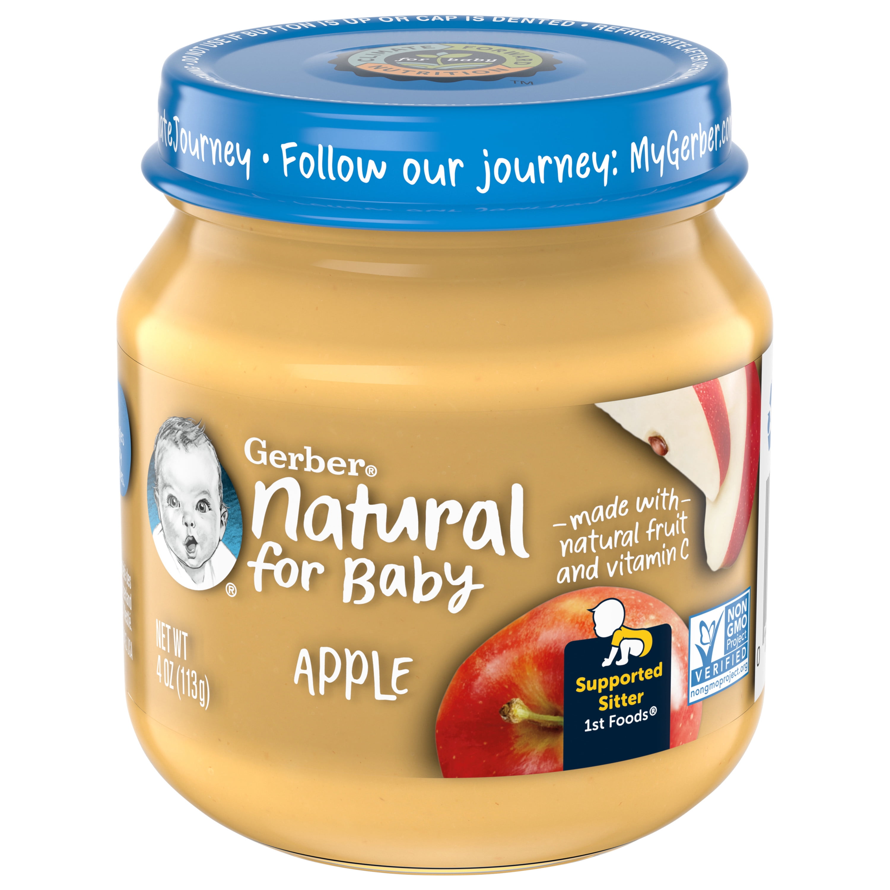 Gerber 1st Foods Natural for Baby Baby Food, Apple, 4 oz Jar (10 Pack