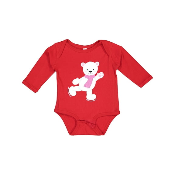 Inktastic Cute Polar Bear, White Bear, Ice Skating Bear Boys or Girls Long Sleeve Baby Bodysuit