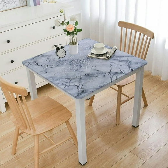 BANET Square Fitted Vinyl Tablecloth with Elastic Edged & Flannel Backing, Wipeable Square Table Cover for Indoor Use - Fits Square Tables white