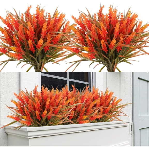 Zukuco 8 Bundles Artificial Fall Flowers Plants Outdoors, Faux Plastic Shrubs Fake Greenery UV Resistant for Garden Patio Decor Window Box Office Hanging Planter Pathway Front Porch