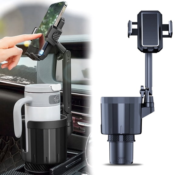 TERRALYX 2-in-1 Cup Holder Phone Holder with Adjustable Base,360° Adjustable Phone Holders for Your Car, Cup Holder Expander Fits Upto 4.1” Cups and All Smartphones, Universal Sturdy Car Holder