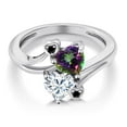 thumbnail image 3 of Gem Stone King 925 Sterling Silver Green Mystic Topaz White Moissanite and Black Diamond Ring for Women (1.78 Cttw, Heart Shape 6MM, Gemstone Birthstone, Size 7), 3 of 6