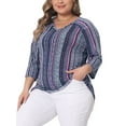 thumbnail image 4 of Agnes Orinda Women's Plus Size Tops V Neck 3/4 Sleeve Knit Tee Shirt Stripe Boho Blouses 2X Navy Blue, 4 of 5
