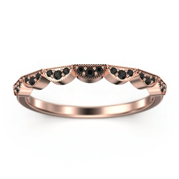 0.21ct Round Black Diamond Moissanite Half Moon Styled Wedding Band 10K rose gold