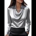 thumbnail image 3 of Camisas Elegantes de Larga con Cuello de Color Liso para Mujer, Camisetas Formales de Trabajo, Blusas Casuales de Oficina Gris L, 3 of 6
