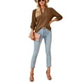 thumbnail image 6 of MOMOFEEL Long Sleeve Shirts for Women 3/4 Sleeve Loose Blouses V-neck Tunic Tops Summer (M9007 Coffee S), 6 of 9