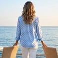 thumbnail image 6 of Domzest Womens Polka Dot Shirt Long Sleeve Button Down Shirts Loose Fit Lightweight Business Dressy Casual Blouse Sky Blue XXL, 6 of 7