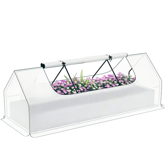 8.6ft Galvanized Steel Raised Garden Bed with Mini Greenhouse Cover, White Open-Bottom Planter for Vegetables and Herbs, Outdoor Patio, Balcony, and Backyard Gardening