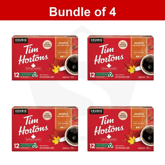 Bundle of 4 - Tim Hortons Maple Coffee, Single Serve Keurig K-Cup Pods, Flavoured Medium Roast, 12 Count 1 count (Pack of 12)