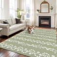 thumbnail image 2 of Sage Green Spring Leaves Area Rugs 5'x7', Small Throw Rugs for Laundry Room Playroom, Pastoral Botanical Striped Flowers Indoor Outdoor Rug Non-Slip Low Pile Carpet Runner Reversible Floor Mats, 2 of 8
