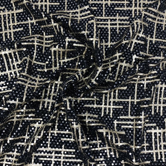 Black Asymmetric Gold Metallic Plaid Jersey