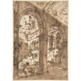 thumbnail image 2 of Francesco Guardi 14x18 Gold Ornate Wood Frame and Double Matted Museum Art Print Titled - Architectural Capriccio; Courtyard of a Palace (1712-93), 2 of 4