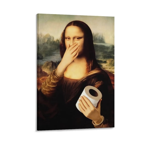 Framed Funny Mona Lisa Bathroom Canvas Wall Art Parody World Famous Paintings Poster Print Modern Bathroom Paintings Humor Painting Gallery Wrap Bathroom Wall Decor Ready to Hang