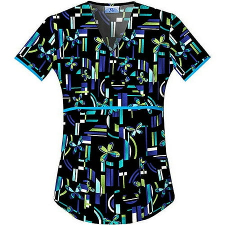 Women's Empire Wrap Deco Butterfly Print Scrub Top