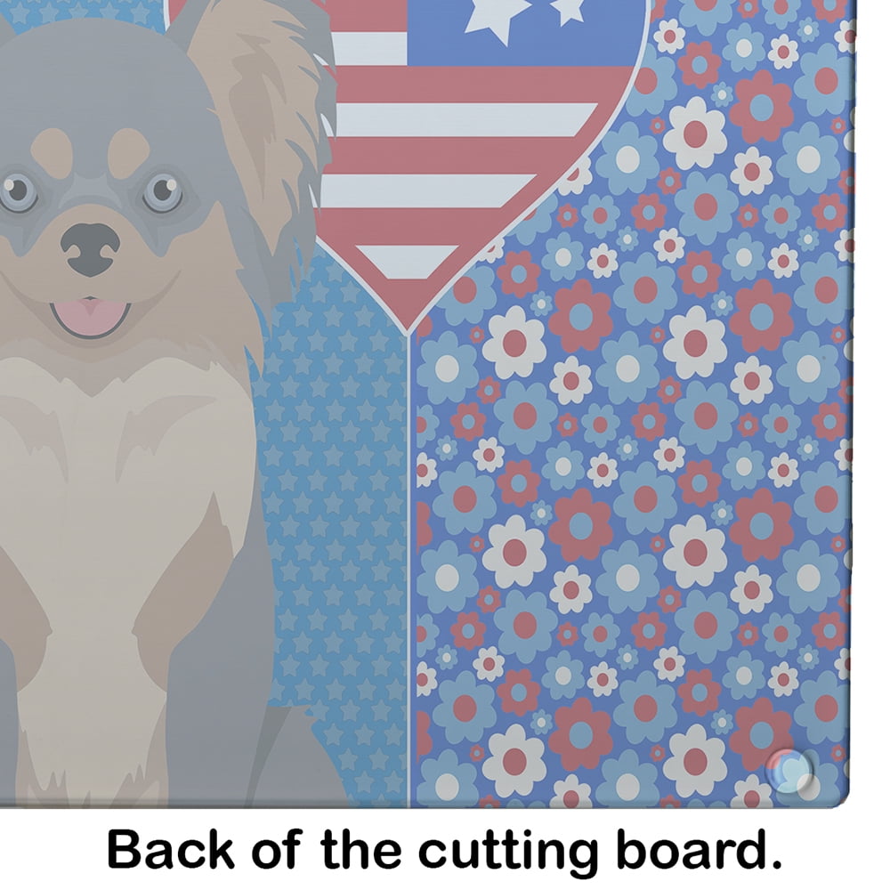 Longhaired Blue and Tan Chihuahua Glass Cutting Board Large 12 in x 15 in
