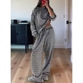 thumbnail image 5 of Women'S Striped 2 Piece Lounge Set Casual Long Sleeve T-Shirt Drawstring Wide Leg Pants Matching Outfits Set Black XXL, 5 of 8