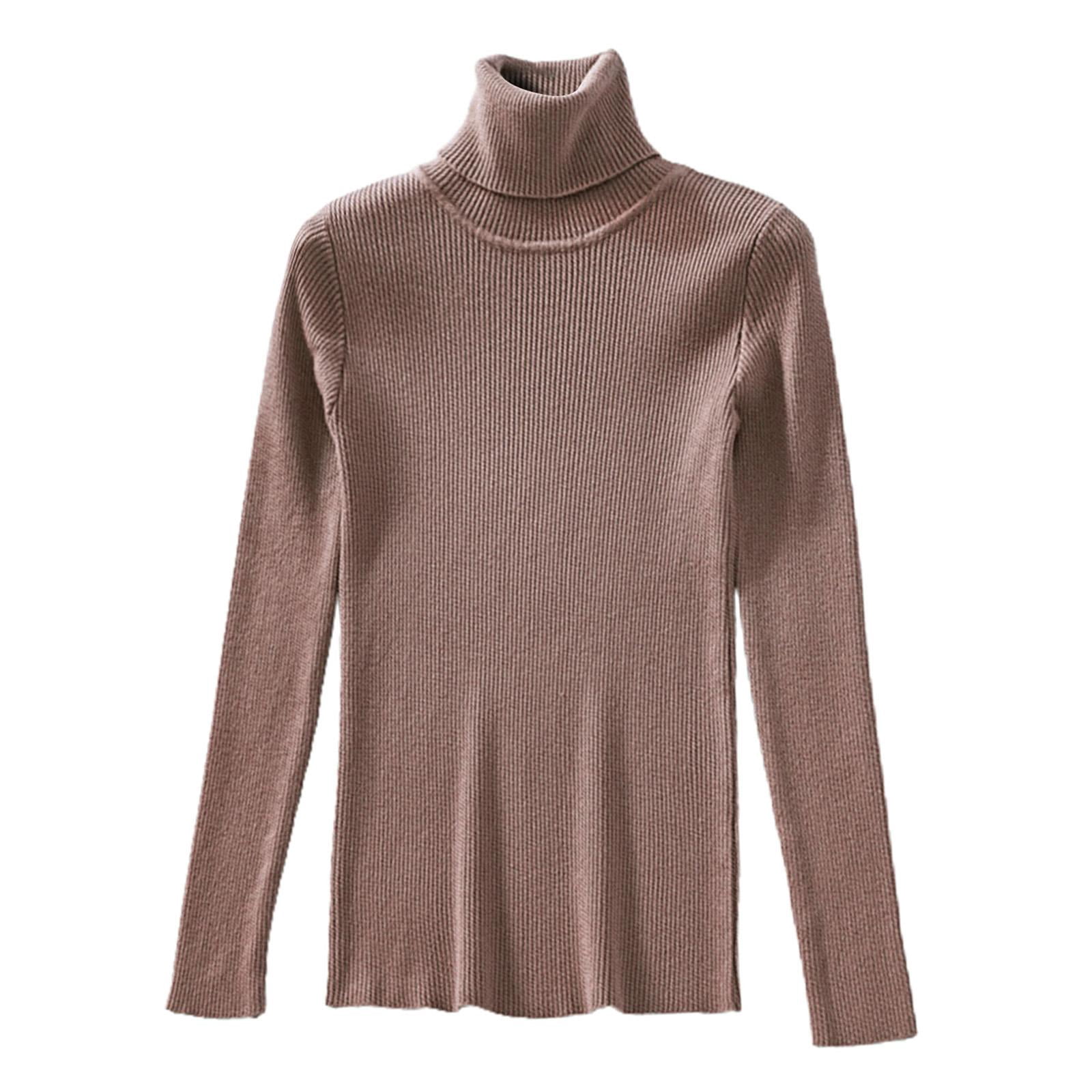 Women Ladies High Neck Ribbed Knit 