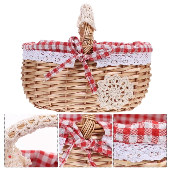 Niceauty 1Pc Portable Wicker Fruit Basket with Handle for Kitchen Vegetable Storage and Decoration