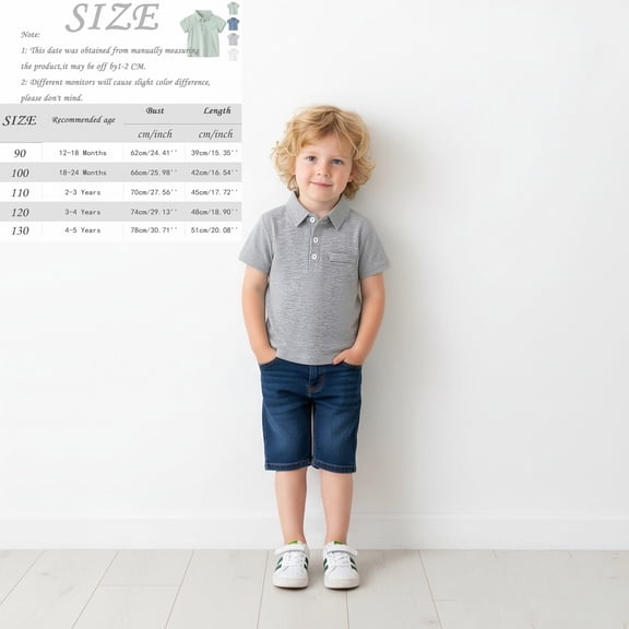 Boys Polo Shirts Grey Button Down Short Sleeve T Shirt Girls School Uniform Casual Collared Shirts Toddler Boys Clothes Size 2T